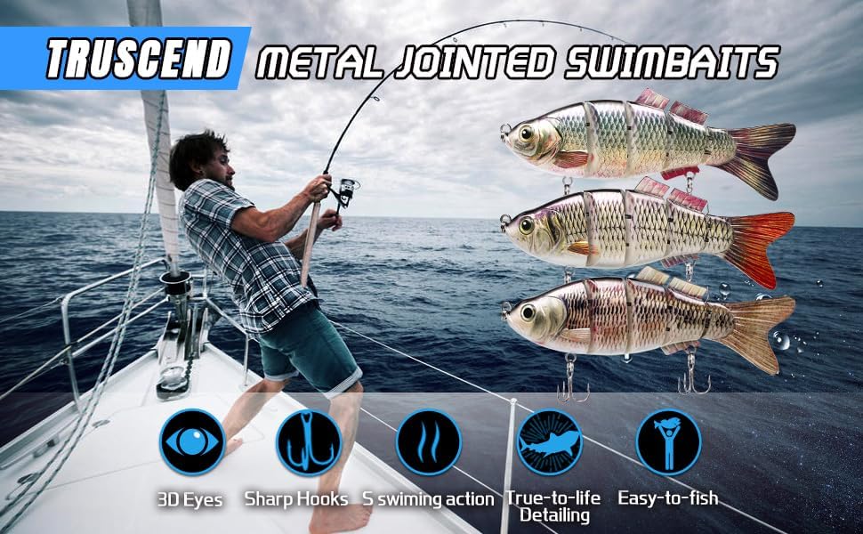 TRUSCEND Swimmax Easy Catch Fishing Lures with BKK Hooks, Wiggling, Vibrating, Rattling and Gurgling for More Bite, Heavy-Duty Dyneema Fiber Jointed Swimbaits for Bass, Trout, Walleye, Crappie, Pike