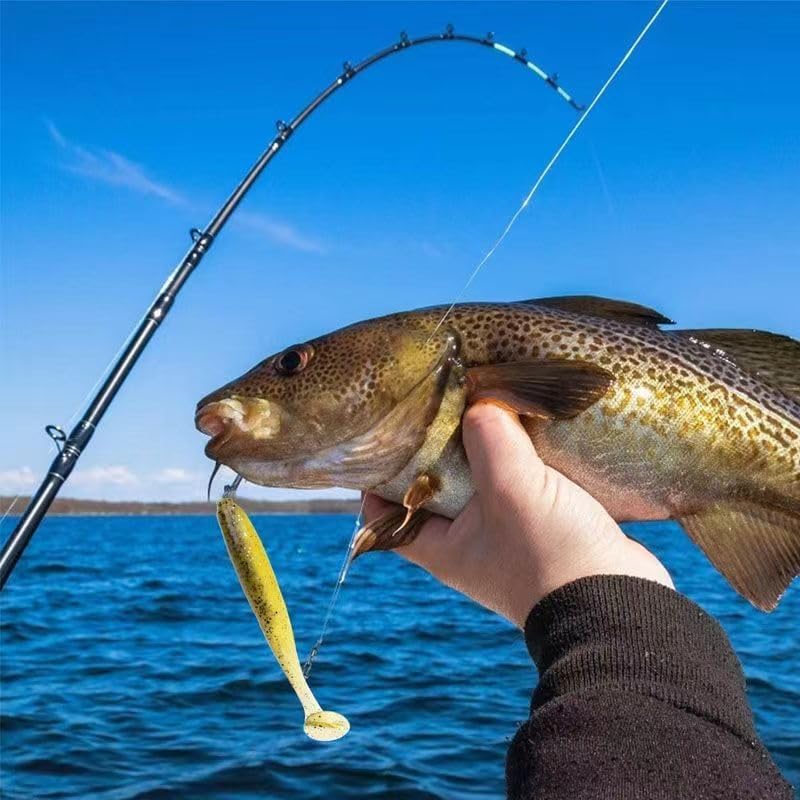 Soft Fishing Lures，90pcs Fishing Soft Plastic Lures and 5pcs Fishhook,Paddle Tail Swimbaits Soft Plastic Lures Kit for Bass Trout Walleye Crappie