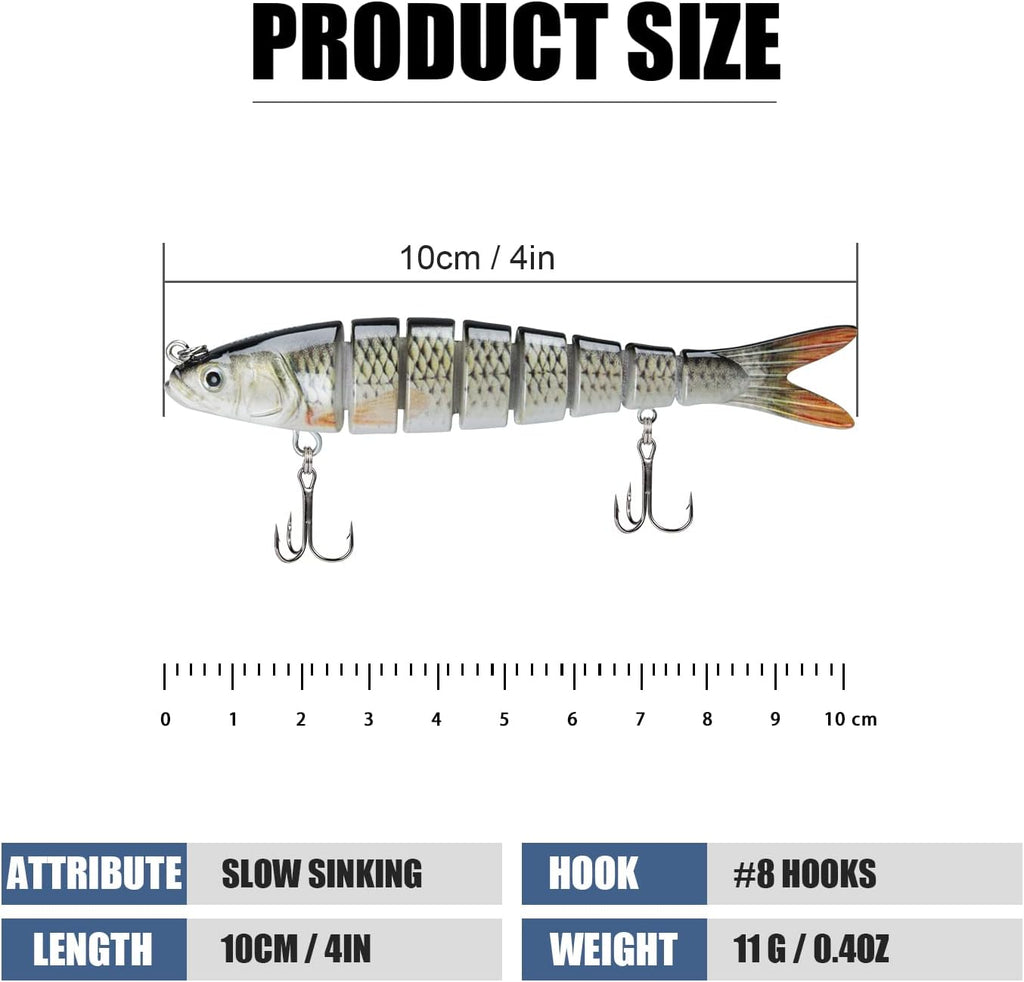 TRUSCEND Swimmax Easy Catch Fishing Lures with BKK Hooks, Wiggling, Vibrating, Rattling and Gurgling for More Bite, Heavy-Duty Dyneema Fiber Jointed Swimbaits for Bass, Trout, Walleye, Crappie, Pike