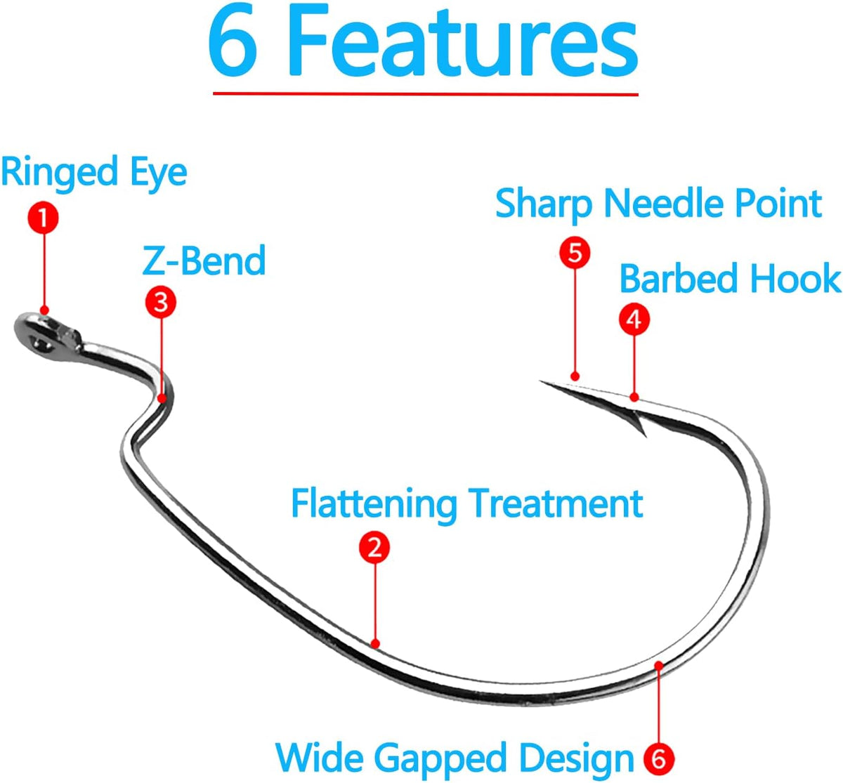 Afmivs Bass Worm Hooks 110-Pack (6 Sizes)