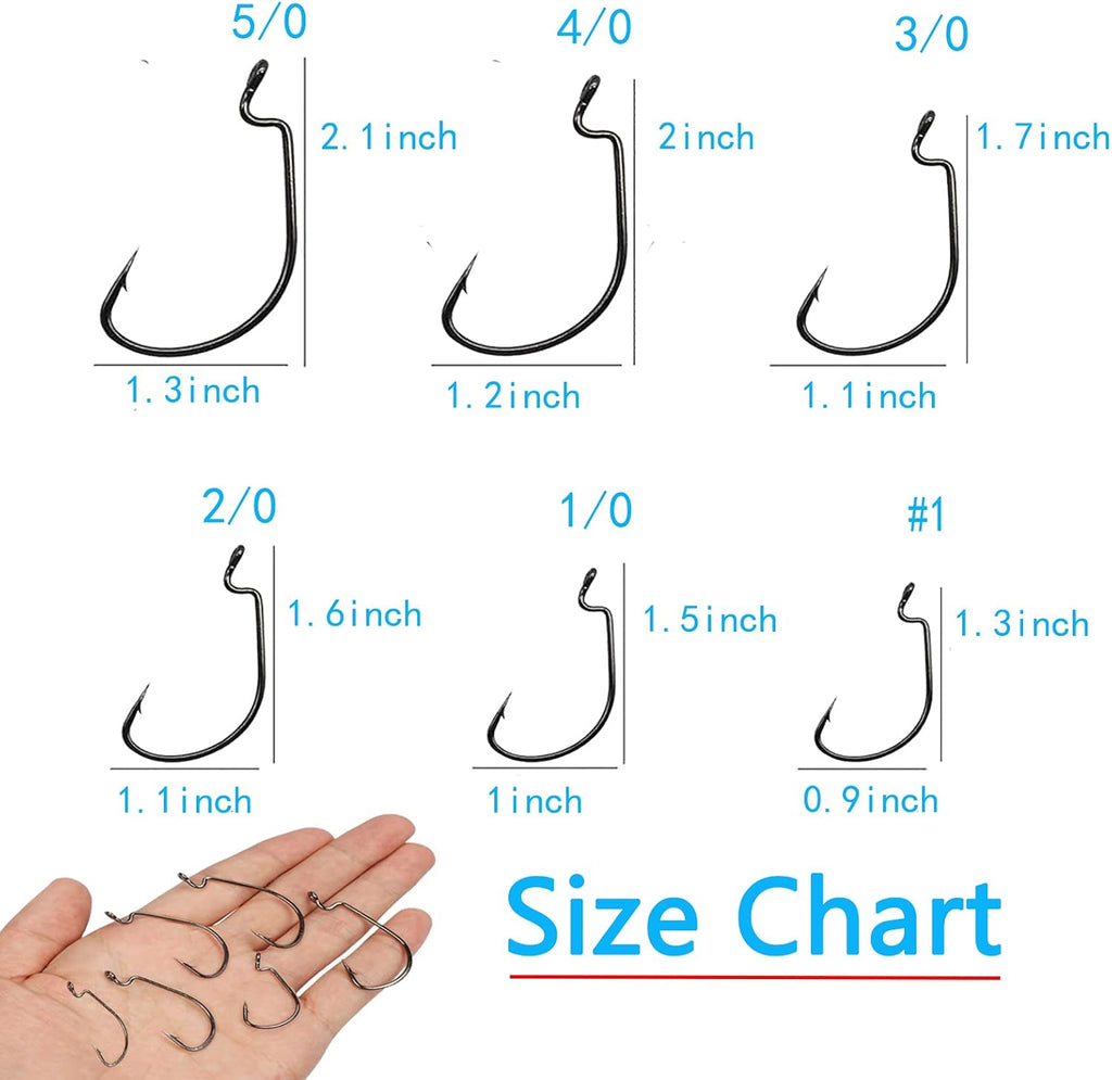 Afmivs Bass Worm Hooks 110-Pack (6 Sizes)