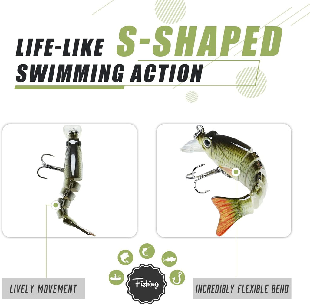 TRUSCEND Swimmax Easy Catch Fishing Lures with BKK Hooks, Wiggling, Vibrating, Rattling and Gurgling for More Bite, Heavy-Duty Dyneema Fiber Jointed Swimbaits for Bass, Trout, Walleye, Crappie, Pike