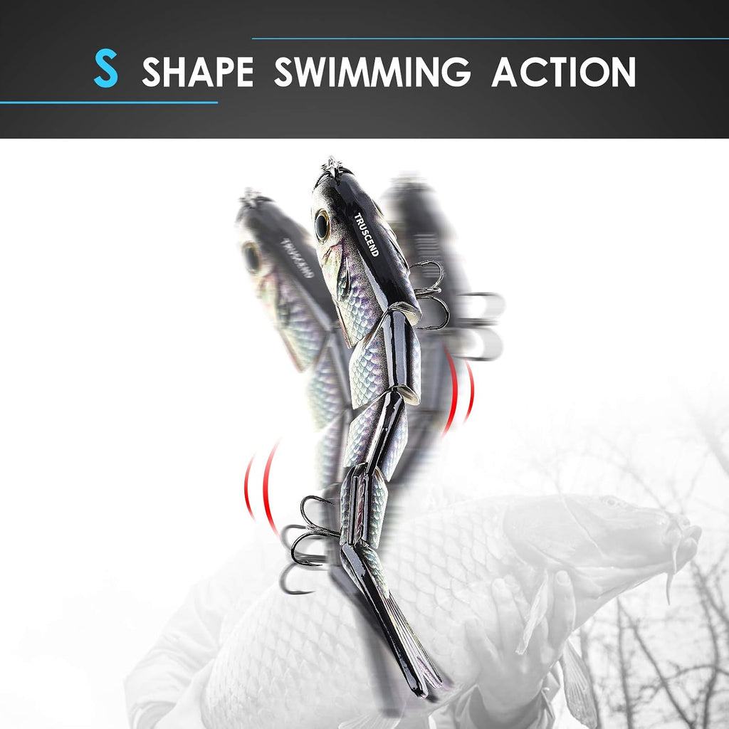 TRUSCEND Swimmax Easy Catch Fishing Lures with BKK Hooks, Wiggling, Vibrating, Rattling and Gurgling for More Bite, Heavy-Duty Dyneema Fiber Jointed Swimbaits for Bass, Trout, Walleye, Crappie, Pike