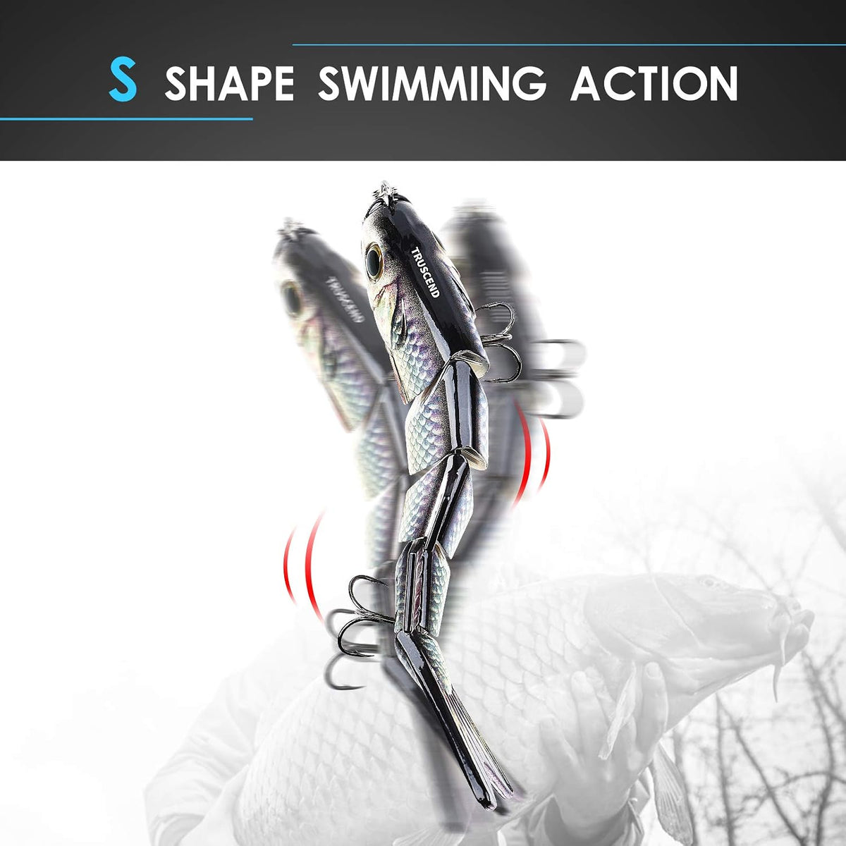 TRUSCEND Swimmax Easy Catch Fishing Lures with BKK Hooks, Wiggling, Vibrating, Rattling and Gurgling for More Bite, Heavy-Duty Dyneema Fiber Jointed Swimbaits for Bass, Trout, Walleye, Crappie, Pike