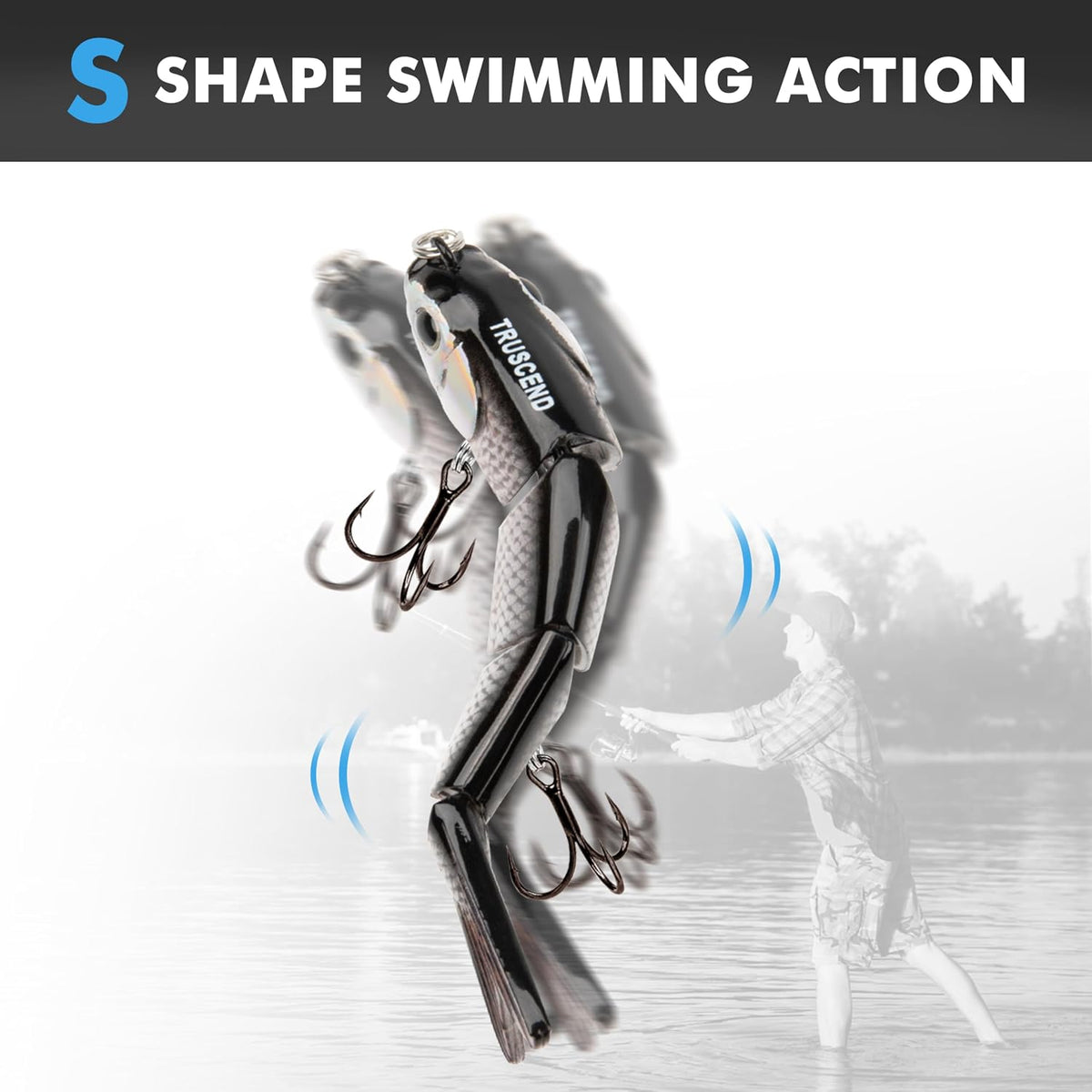 TRUSCEND Swimmax Easy Catch Fishing Lures with BKK Hooks, Wiggling, Vibrating, Rattling and Gurgling for More Bite, Heavy-Duty Dyneema Fiber Jointed Swimbaits for Bass, Trout, Walleye, Crappie, Pike