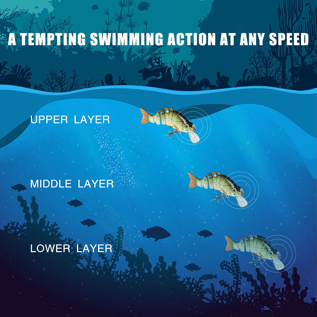 TRUSCEND Swimmax Easy Catch Fishing Lures with BKK Hooks, Wiggling, Vibrating, Rattling and Gurgling for More Bite, Heavy-Duty Dyneema Fiber Jointed Swimbaits for Bass, Trout, Walleye, Crappie, Pike