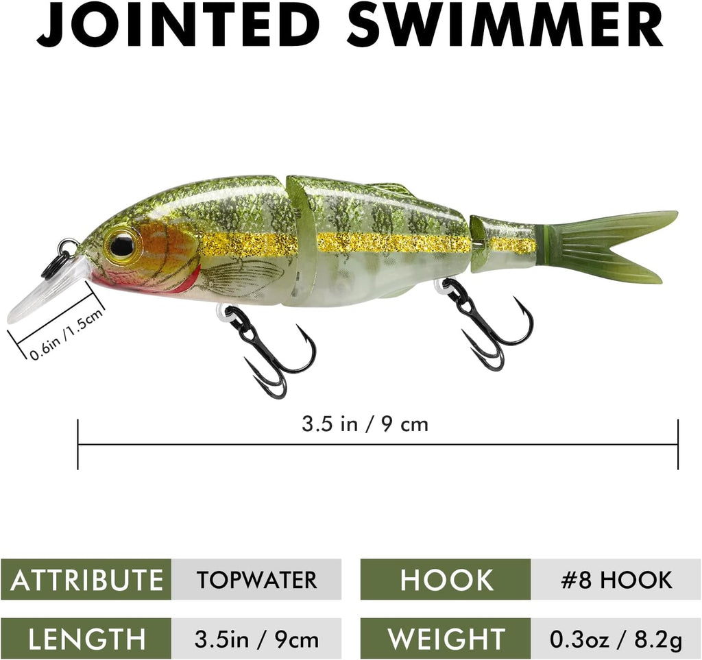TRUSCEND Swimmax Easy Catch Fishing Lures with BKK Hooks, Wiggling, Vibrating, Rattling and Gurgling for More Bite, Heavy-Duty Dyneema Fiber Jointed Swimbaits for Bass, Trout, Walleye, Crappie, Pike