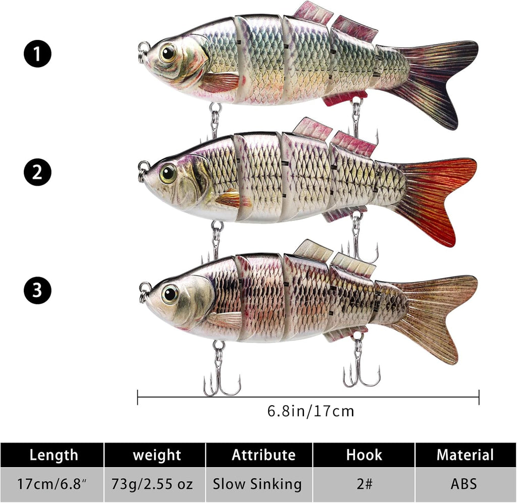 TRUSCEND Swimmax Easy Catch Fishing Lures with BKK Hooks, Wiggling, Vibrating, Rattling and Gurgling for More Bite, Heavy-Duty Dyneema Fiber Jointed Swimbaits for Bass, Trout, Walleye, Crappie, Pike