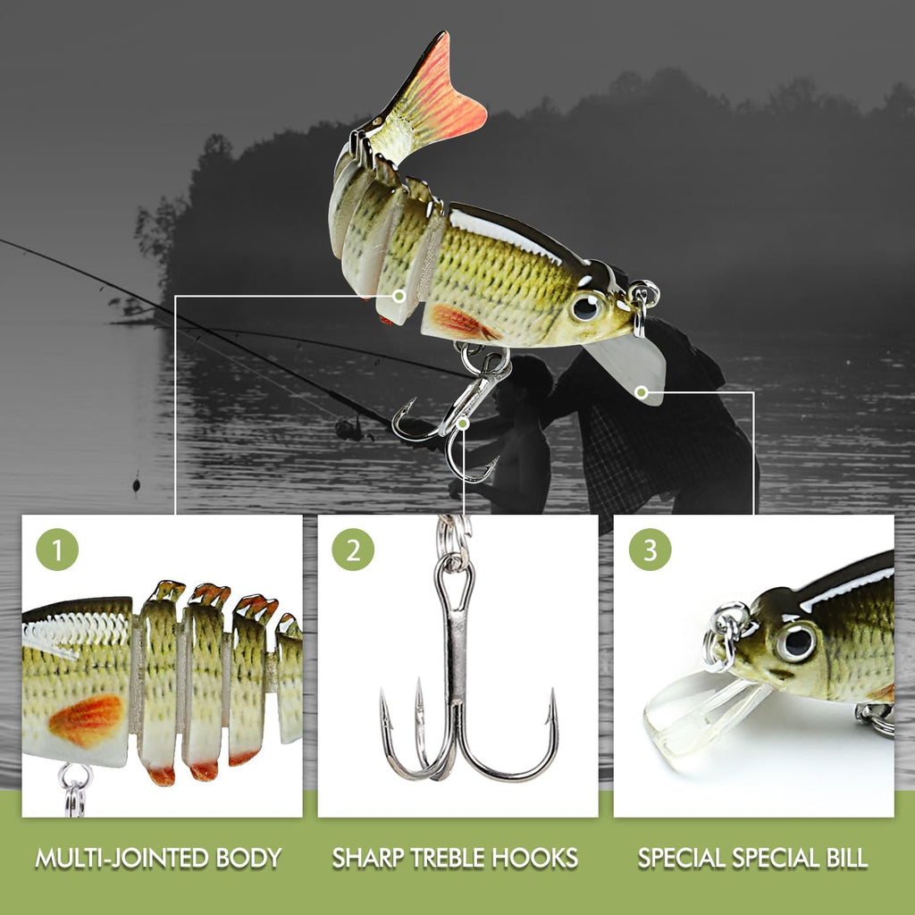 TRUSCEND Swimmax Easy Catch Fishing Lures with BKK Hooks, Wiggling, Vibrating, Rattling and Gurgling for More Bite, Heavy-Duty Dyneema Fiber Jointed Swimbaits for Bass, Trout, Walleye, Crappie, Pike