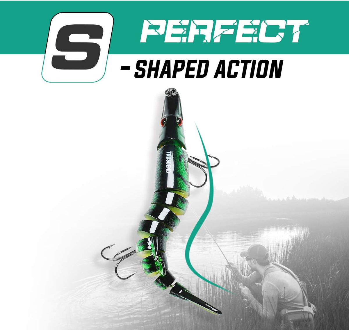 TRUSCEND Swimmax Easy Catch Fishing Lures with BKK Hooks, Wiggling, Vibrating, Rattling and Gurgling for More Bite, Heavy-Duty Dyneema Fiber Jointed Swimbaits for Bass, Trout, Walleye, Crappie, Pike
