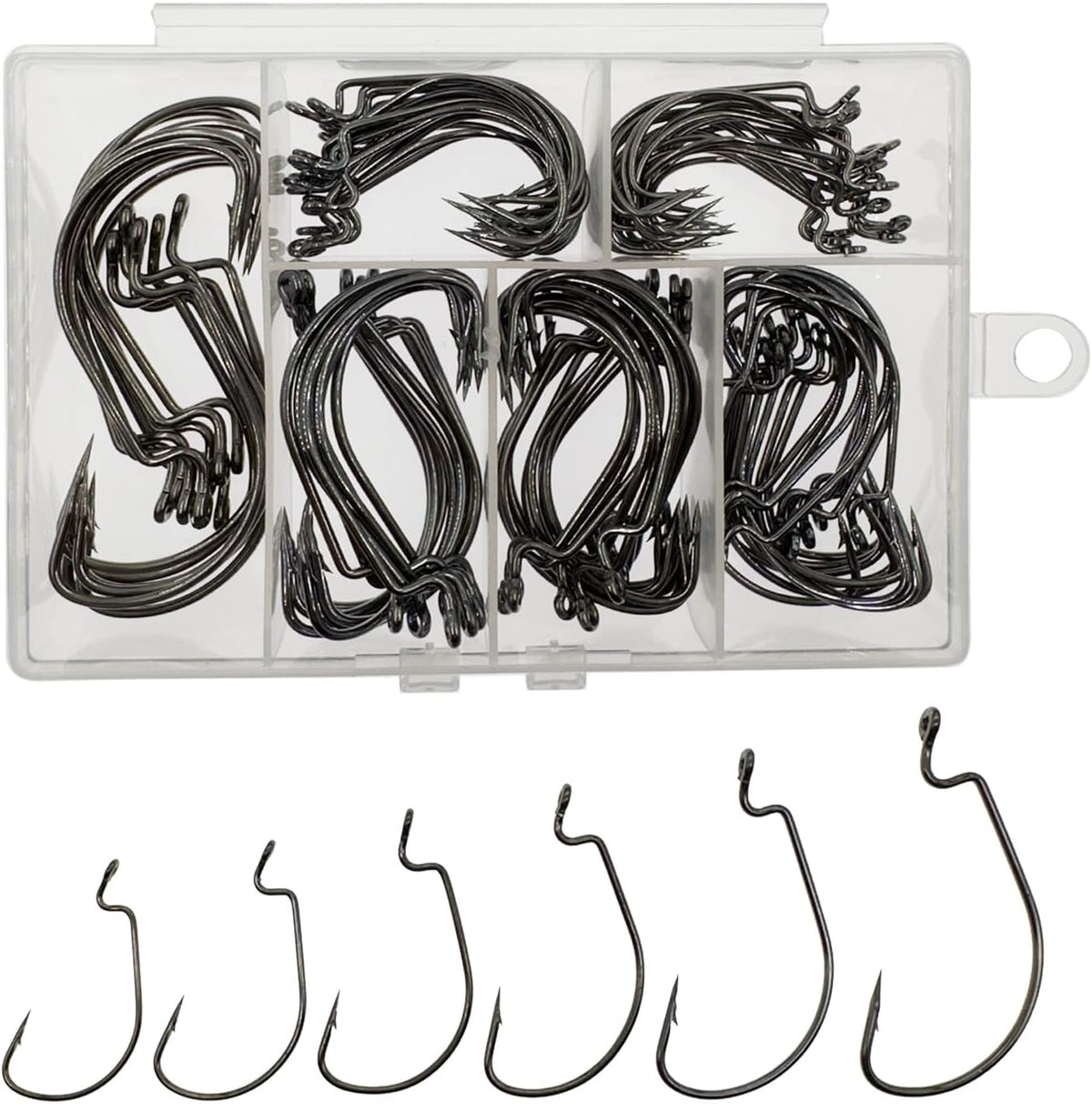 Afmivs Bass Worm Hooks 110-Pack (6 Sizes)