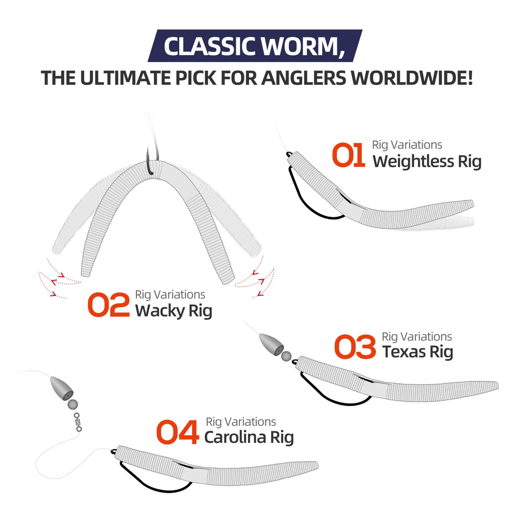 PROBITE Senko Worms 100-Pack | 3/4/5/6" Soft Plastic Bass Lures