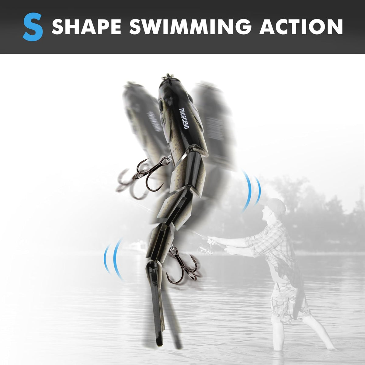 TRUSCEND Swimmax Easy Catch Fishing Lures with BKK Hooks, Wiggling, Vibrating, Rattling and Gurgling for More Bite, Heavy-Duty Dyneema Fiber Jointed Swimbaits for Bass, Trout, Walleye, Crappie, Pike
