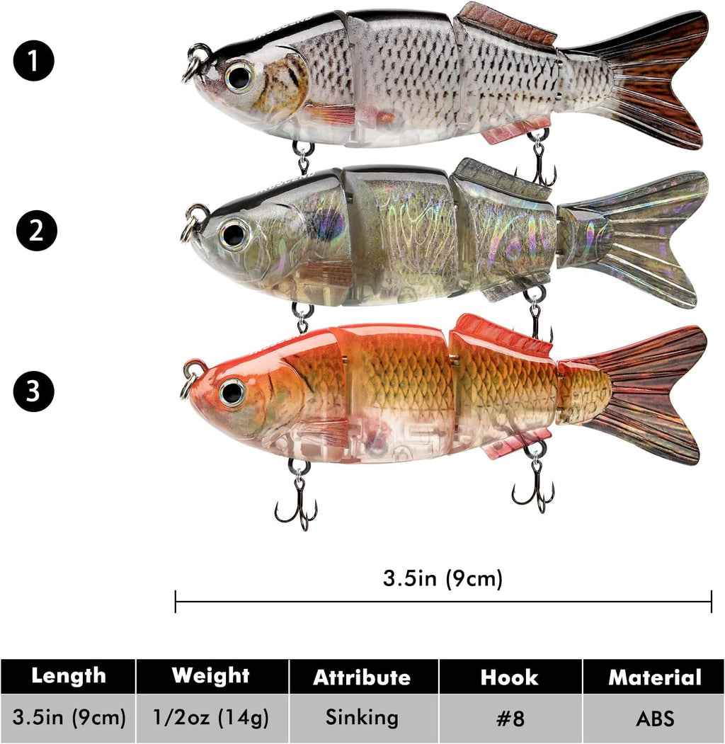 TRUSCEND Swimmax Easy Catch Fishing Lures with BKK Hooks, Wiggling, Vibrating, Rattling and Gurgling for More Bite, Heavy-Duty Dyneema Fiber Jointed Swimbaits for Bass, Trout, Walleye, Crappie, Pike