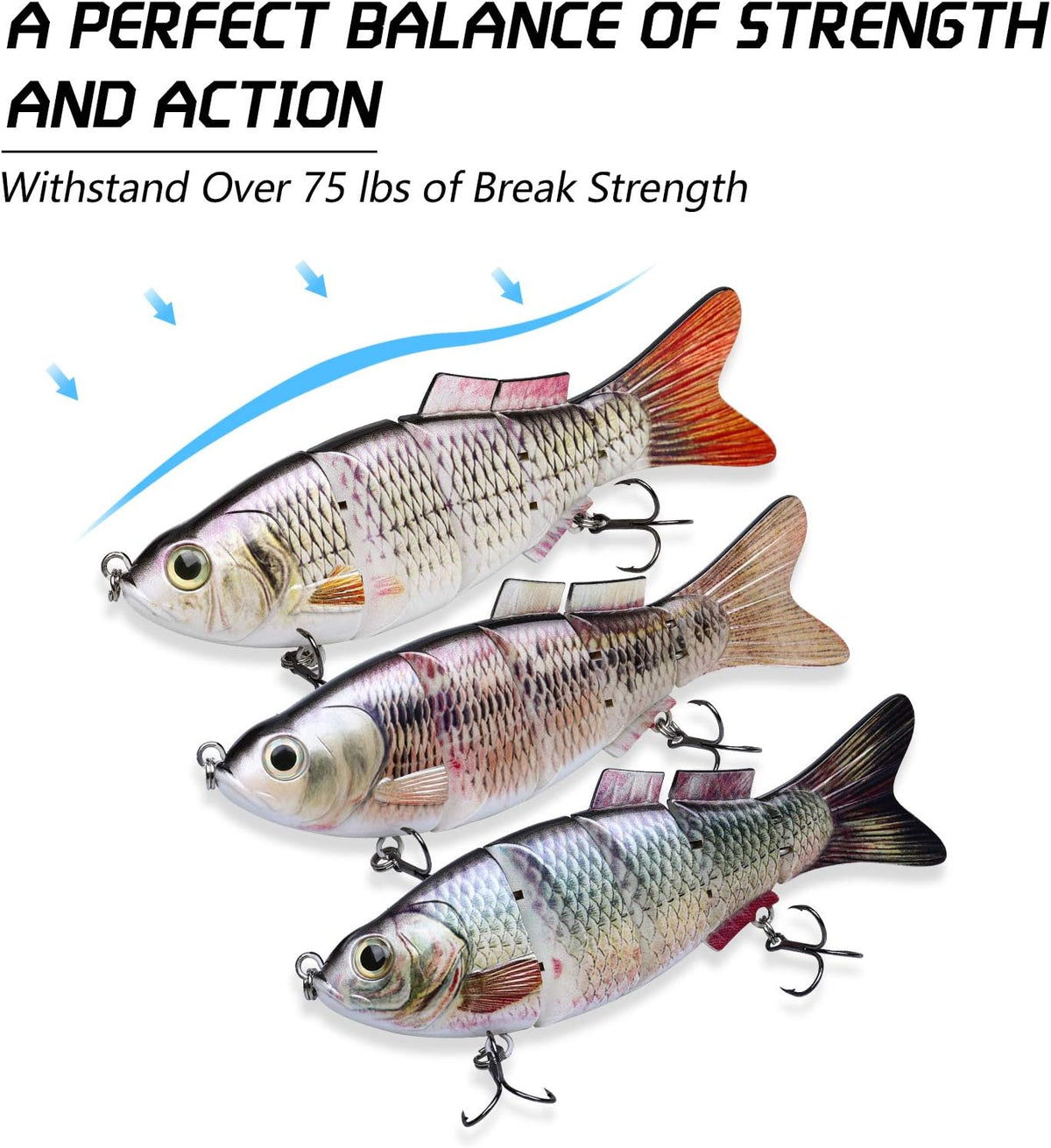 TRUSCEND Swimmax Easy Catch Fishing Lures with BKK Hooks, Wiggling, Vibrating, Rattling and Gurgling for More Bite, Heavy-Duty Dyneema Fiber Jointed Swimbaits for Bass, Trout, Walleye, Crappie, Pike