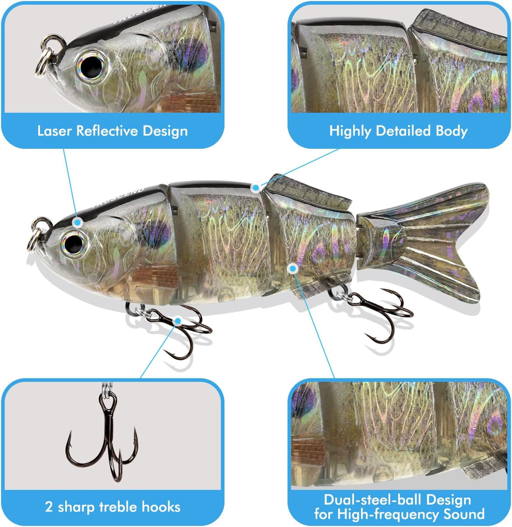 TRUSCEND Swimmax Easy Catch Fishing Lures with BKK Hooks, Wiggling, Vibrating, Rattling and Gurgling for More Bite, Heavy-Duty Dyneema Fiber Jointed Swimbaits for Bass, Trout, Walleye, Crappie, Pike