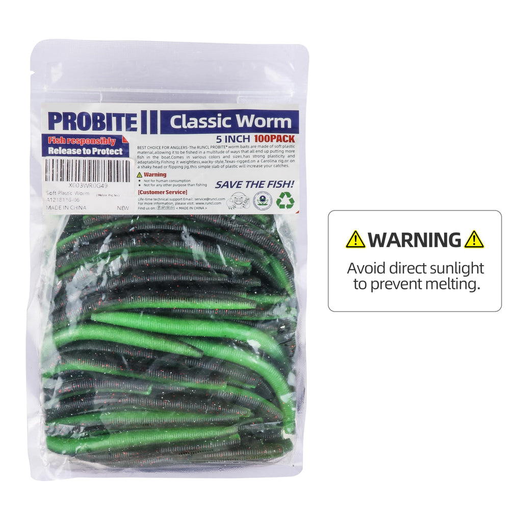 PROBITE Senko Worms 100-Pack | 3/4/5/6" Soft Plastic Bass Lures