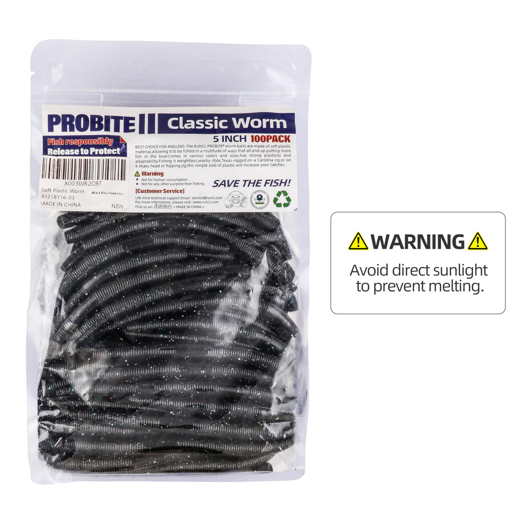 PROBITE Senko Worms 100-Pack | 3/4/5/6" Soft Plastic Bass Lures