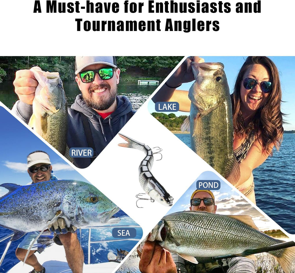 TRUSCEND Swimmax Easy Catch Fishing Lures with BKK Hooks, Wiggling, Vibrating, Rattling and Gurgling for More Bite, Heavy-Duty Dyneema Fiber Jointed Swimbaits for Bass, Trout, Walleye, Crappie, Pike