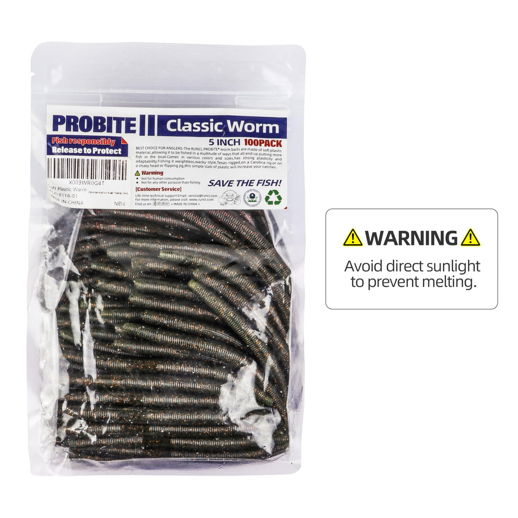 PROBITE Senko Worms 100-Pack | 3/4/5/6" Soft Plastic Bass Lures
