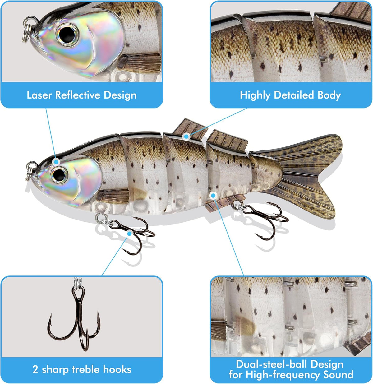 TRUSCEND Swimmax Easy Catch Fishing Lures with BKK Hooks, Wiggling, Vibrating, Rattling and Gurgling for More Bite, Heavy-Duty Dyneema Fiber Jointed Swimbaits for Bass, Trout, Walleye, Crappie, Pike