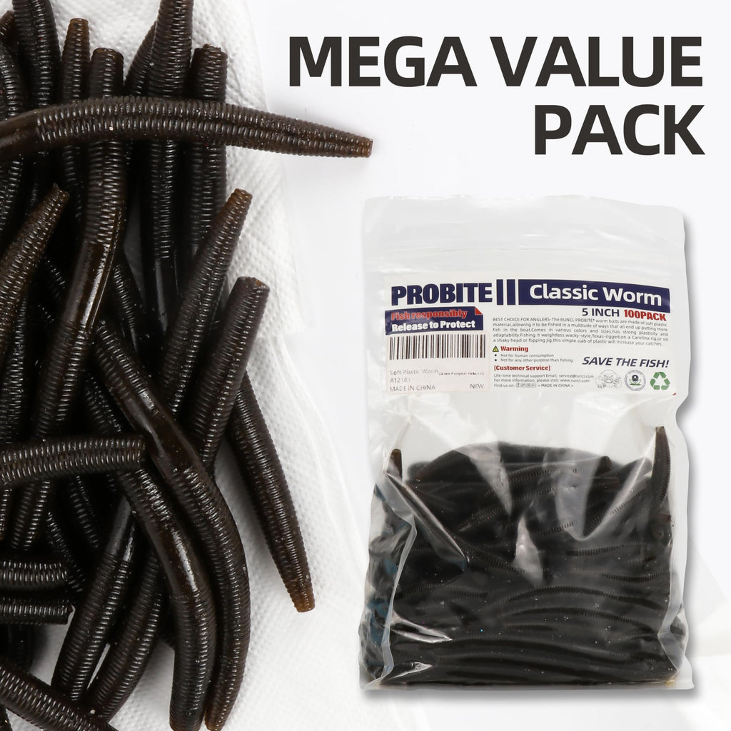 PROBITE Senko Worms 100-Pack | 3/4/5/6" Soft Plastic Bass Lures