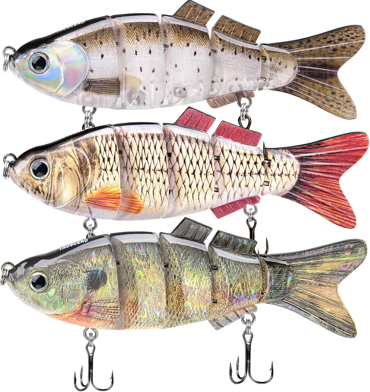 TRUSCEND Swimmax Easy Catch Fishing Lures with BKK Hooks, Wiggling, Vibrating, Rattling and Gurgling for More Bite, Heavy-Duty Dyneema Fiber Jointed Swimbaits for Bass, Trout, Walleye, Crappie, Pike