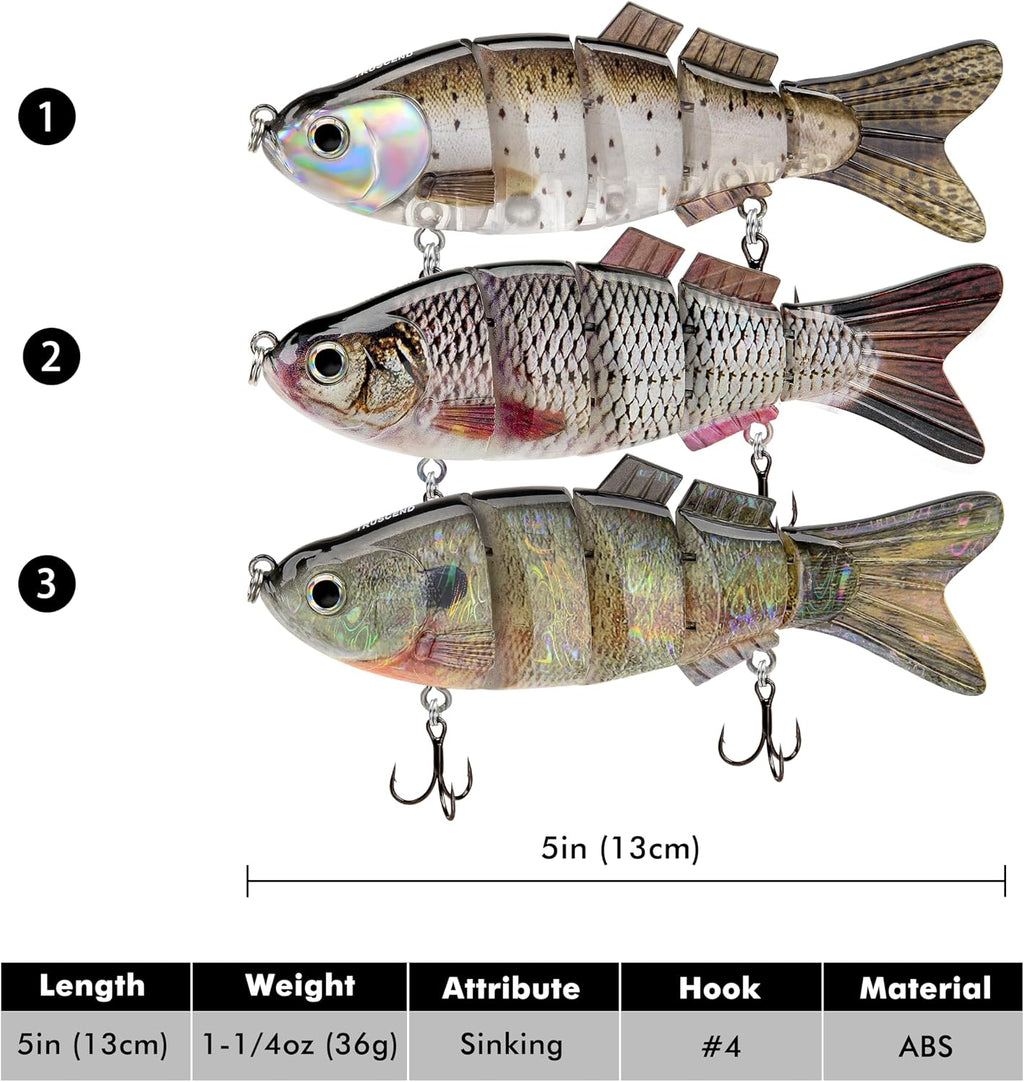 TRUSCEND Swimmax Easy Catch Fishing Lures with BKK Hooks, Wiggling, Vibrating, Rattling and Gurgling for More Bite, Heavy-Duty Dyneema Fiber Jointed Swimbaits for Bass, Trout, Walleye, Crappie, Pike